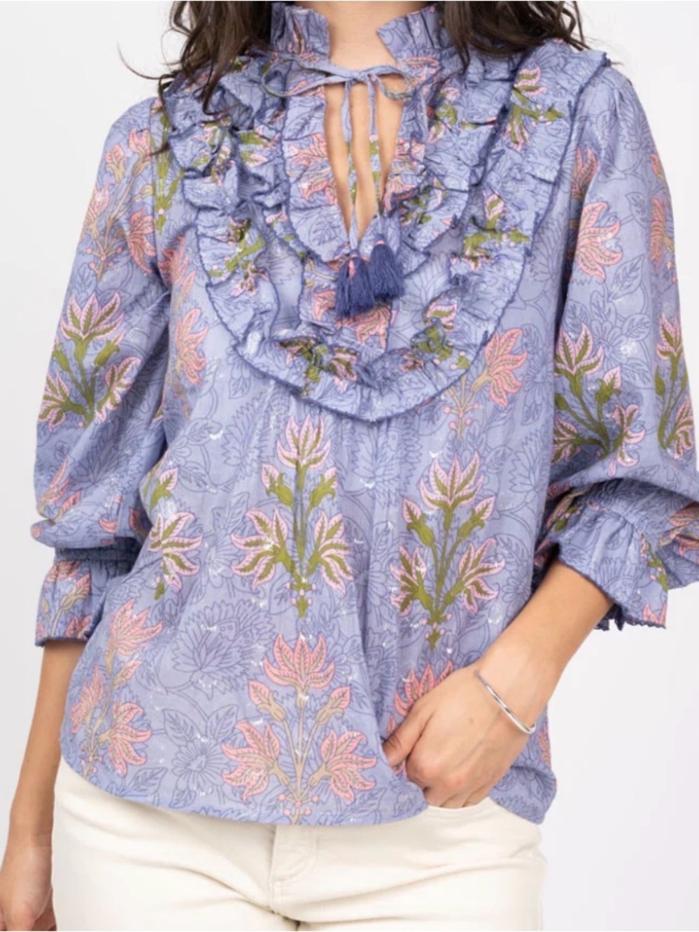 Ivy Jane Lavender Floral Ruffle Tie-Neck Blouse NWT